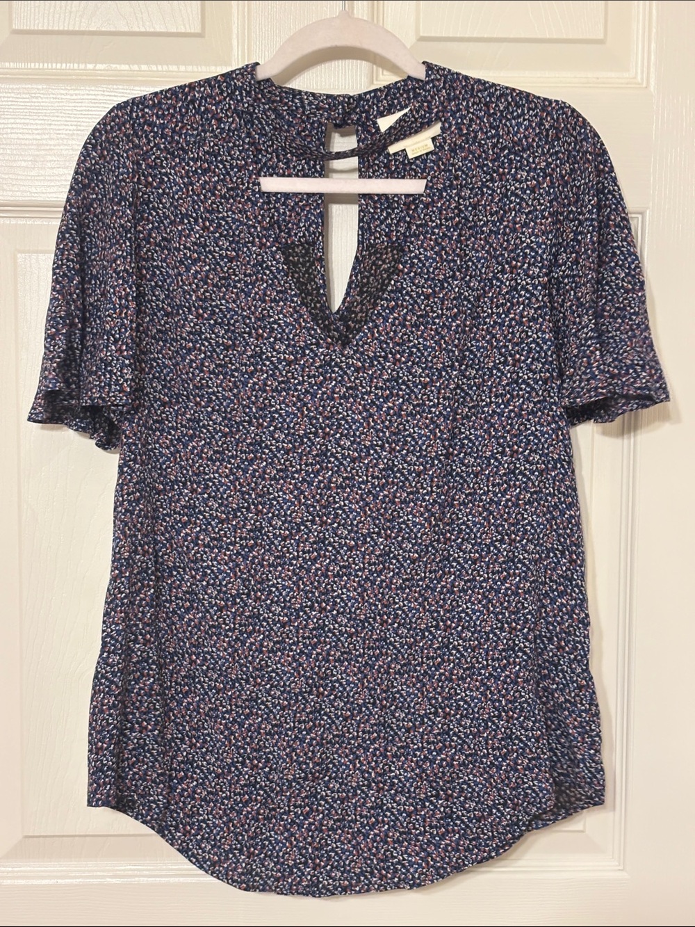 Anthropologie Maeve Navy Micro Floral Keyhole Blouse M